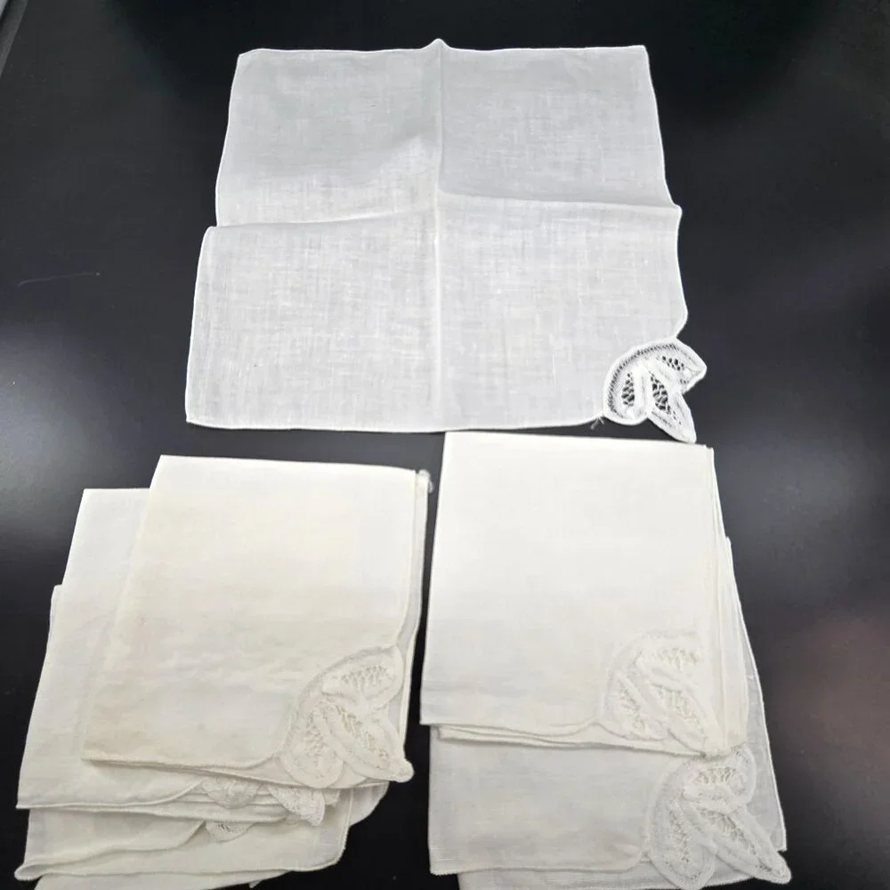 Vintage White Linen Napkins With Crochet Lace Corner Set Of 6 JJ3967